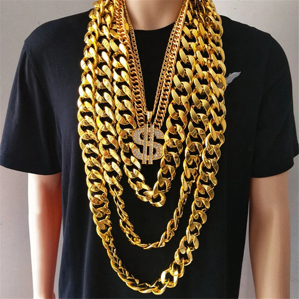Hip Hop Gold Color Big Acrylic Chunky Chain Necklace For Men Punk Oversized Large Plastic Link Chain Men's Jewelry