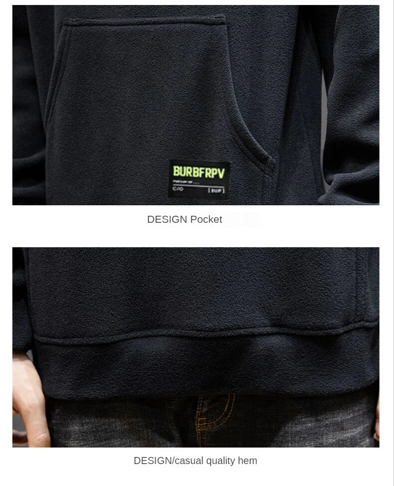 2024 Men's Thick Polar Fleece Sweatshirt Paired Couple Y2k Streetwear Autumn Winter Hood Sports Black Windproof Oversized Hoodie