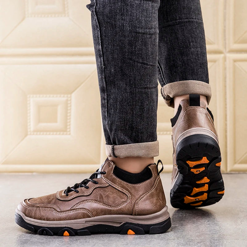 High Quality Leather Men Shoes Fashion Mens Casual shoes Comfortable Male Walking Sneakers Breathable Retro Non-slip Sport Shoes