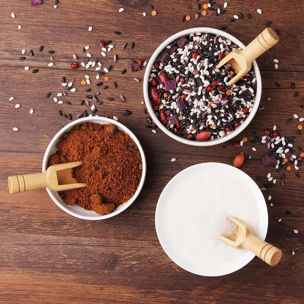 1 pc Wooden Handle Small Salt Shovel Scoop Teaspoon Ground Milk Powder Coffee Scoops Condiment Spoon