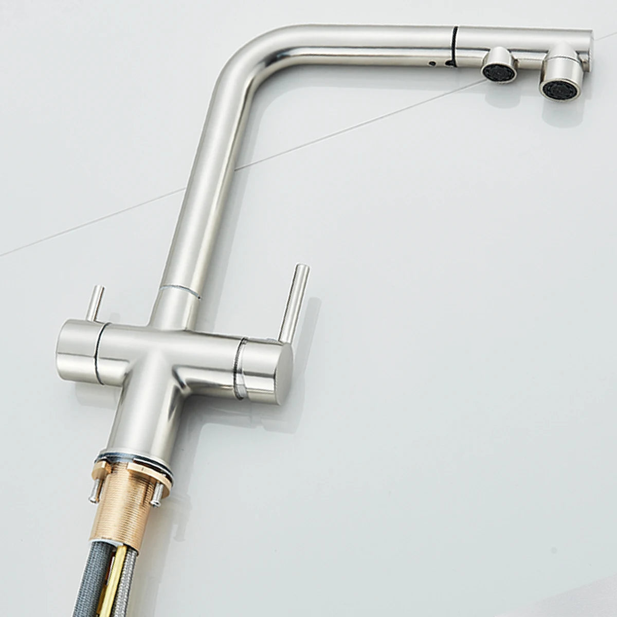 Chrome Black Filter Pull Out Kitchen Faucet Deck Mount 360 Degree Rotation Purified Tapware Cold Hot Crane Tap Dual Spouts Drink