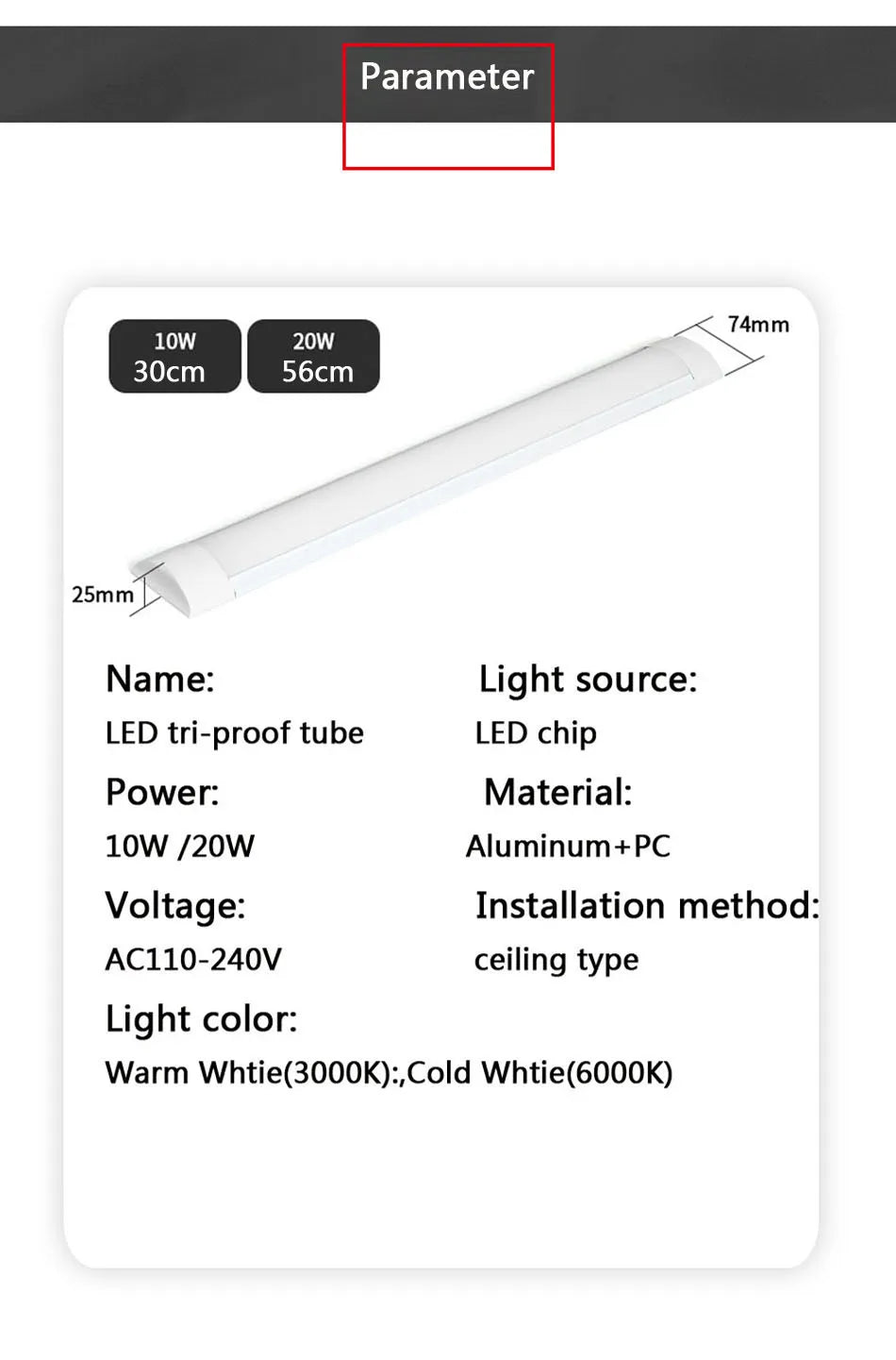 Led Tube Light 10W 30cm 20W 56cm Bar Lights Fluorescent led for Kitchen Under Cabinet Wall Lamps Home Lighting 110V 220V