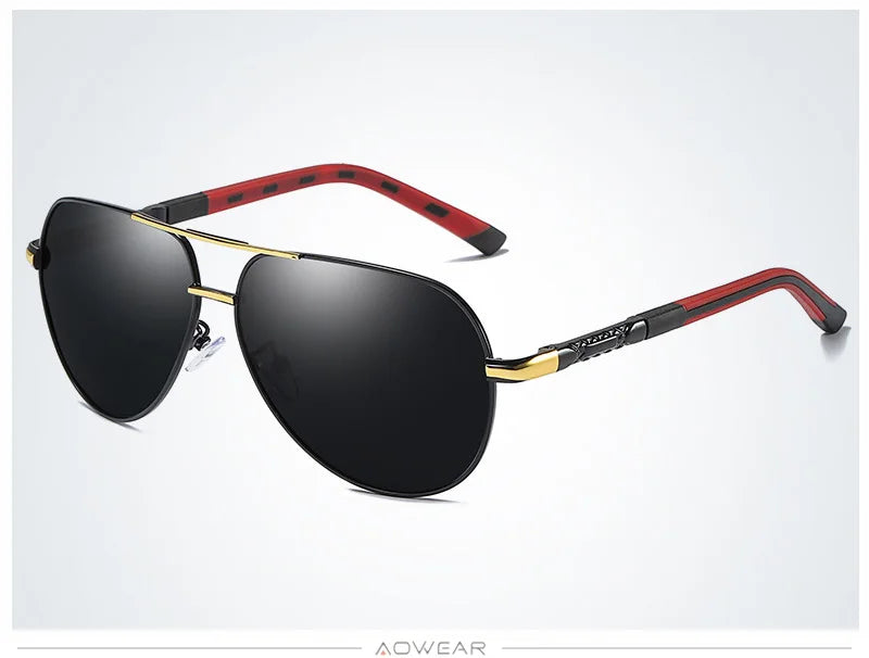 AOWEAR Aviation Luxury Sunglasses Men Polarized Oversized Driving Mirror Glasses Male Brand Designer Retro Eyewear with Case