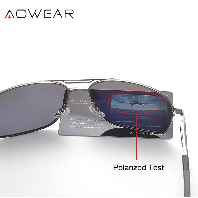 AOWEAR Aviation Luxury Sunglasses Men Polarized Oversized Driving Mirror Glasses Male Brand Designer Retro Eyewear with Case