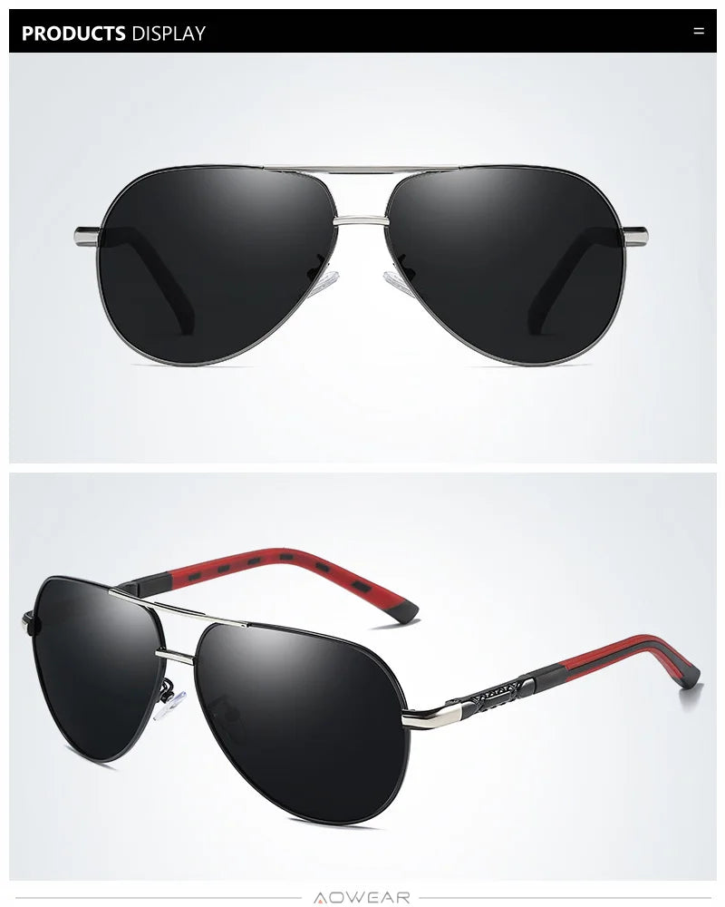 AOWEAR Aviation Luxury Sunglasses Men Polarized Oversized Driving Mirror Glasses Male Brand Designer Retro Eyewear with Case