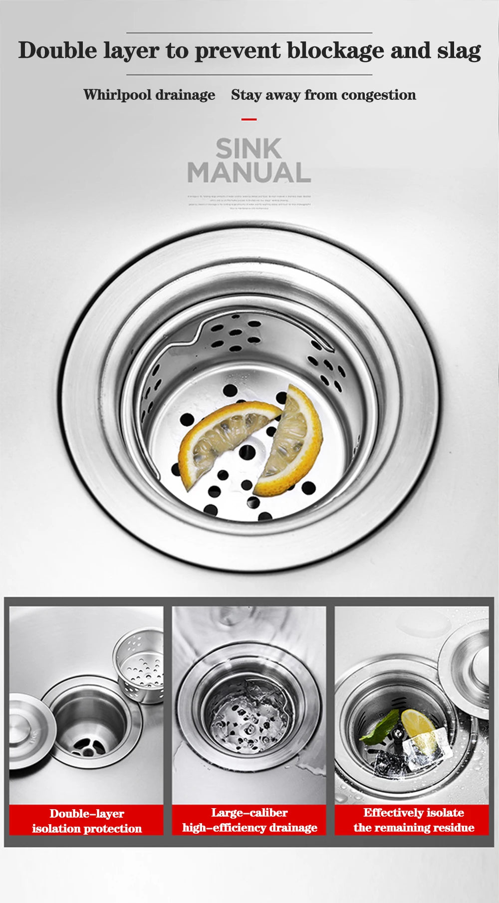 DQOK Stainless Steel Kitchen Sink Slot Dish Basin Kitchen Sink Drain Basket And Drain Pip Rectangular