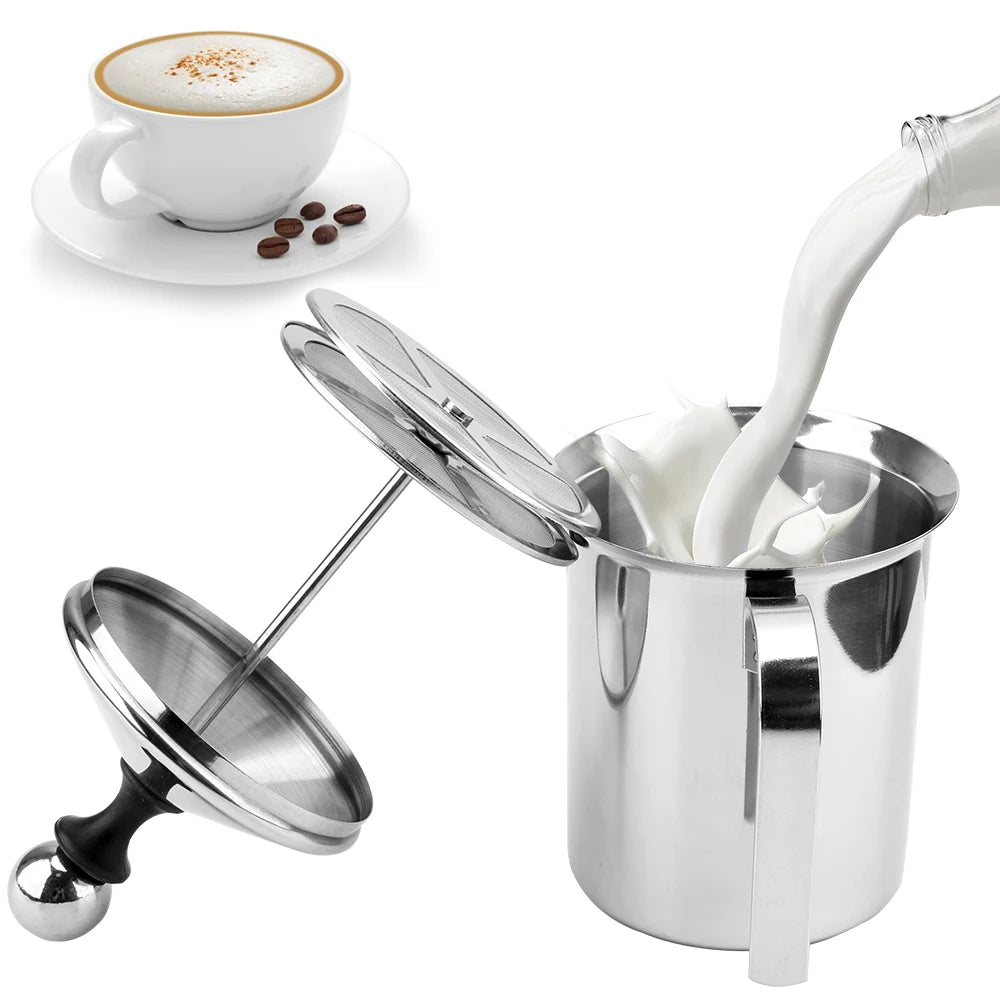 Stainless Steel Double Mesh Milk Creamer Milk Foam Mesh Coffee Foamer Manual Milk Frother Kitchen Tools 400/800ML