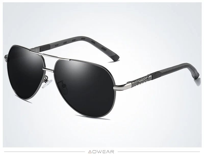 AOWEAR Aviation Luxury Sunglasses Men Polarized Oversized Driving Mirror Glasses Male Brand Designer Retro Eyewear with Case