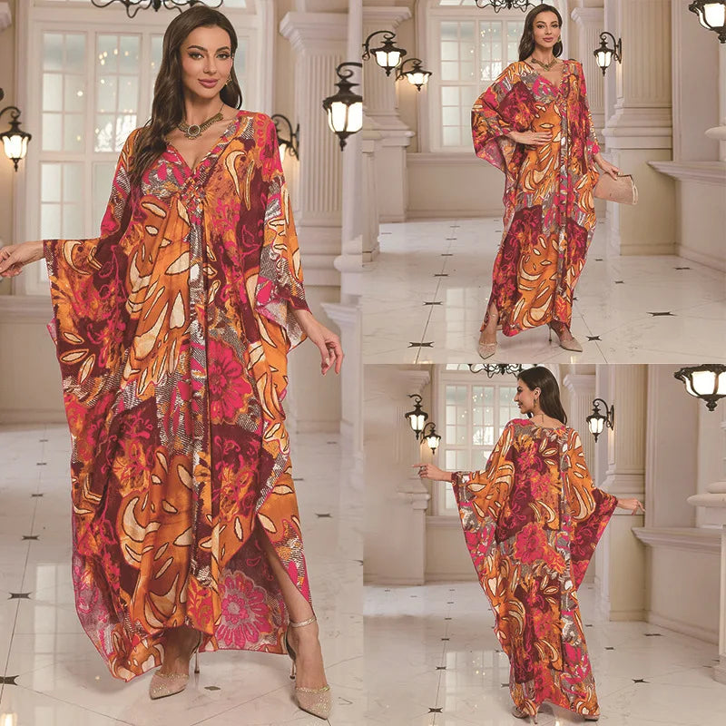 Kaftan Dresses for Women Wave Neck Swimsuit Cover Up Caftan Dress Plus Size Oversized Long Beach Dress