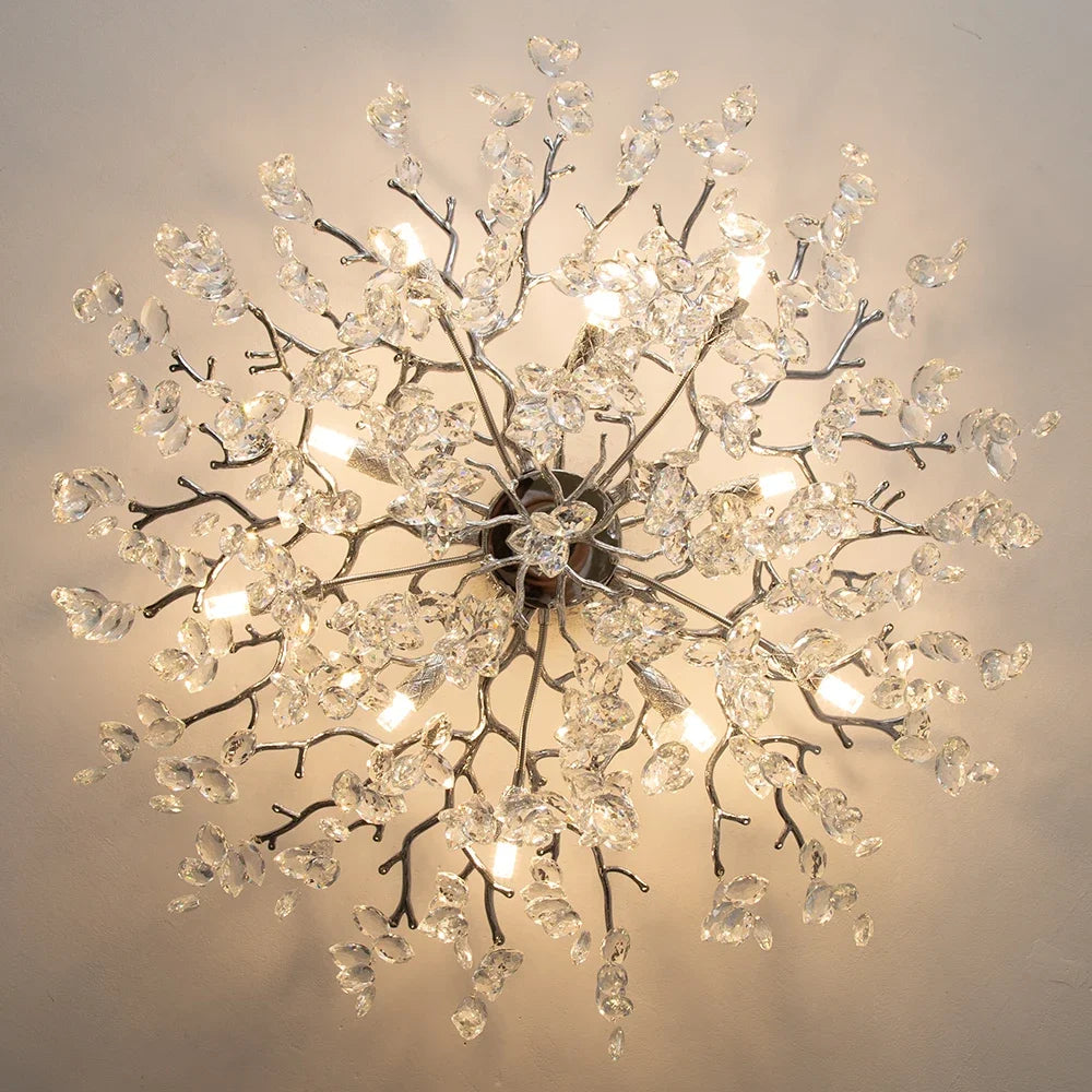 Round Chrome K9 Crystal Ceiling Chandelier For Bedroom Living Dining Room Kitchen Table Modern Crystal Branch Pendant Chandelier
