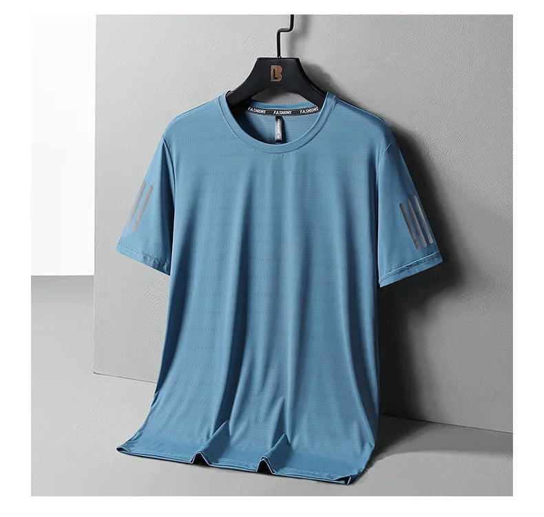 Summer Thin Ice Silk T-Shirt For Men Crew Neck Short Sleeve Casual Soft Fitness Tops Plain Oversized Tees