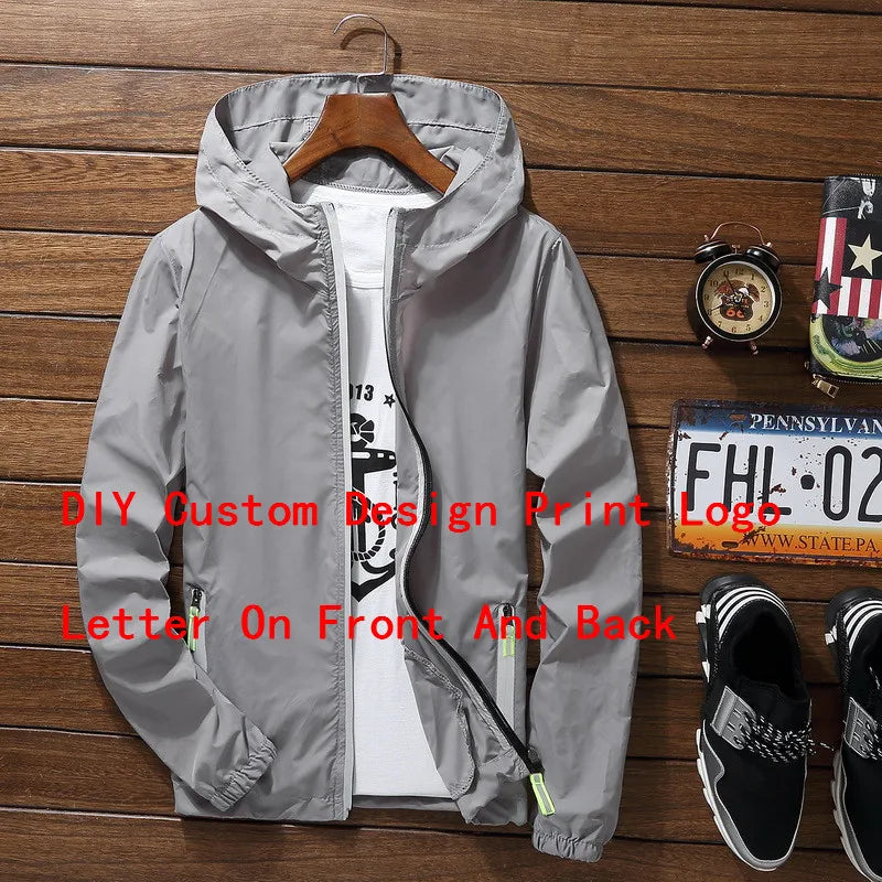 Mens Women Reflective Jacket DIY Custom Design Logo Windbreaker Zipper Jackets Coat Sunscreen Jacket Sports Pilot Oversized 7XL