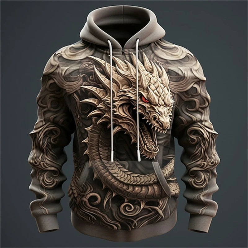 Chinese Dragon Printed Men's Hoodie Fashion 3D Dragon Pattern Tops New Sweatshirt Hip Hop Harajuku Oversized Pullover