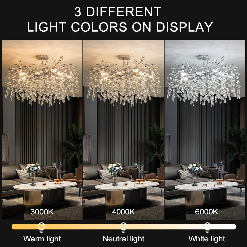 Round Chrome K9 Crystal Ceiling Chandelier For Bedroom Living Dining Room Kitchen Table Modern Crystal Branch Pendant Chandelier