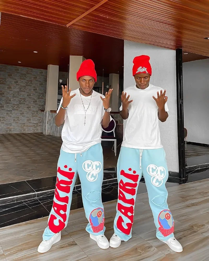 2025 Gothic Letter Embroidered Casual Trousers Men Y2k American Fashion Brand Oversized Harajuku Hip-hop Rock Wide-leg Pants Men