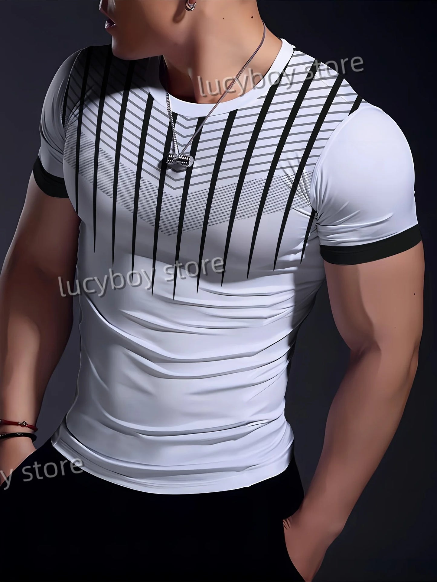 Mens Sports Stripe T Shirt Muscle Training Tees Short Sleeve Tees Quick Drying Running Sportwear Men Oversized Tops Men Clothing