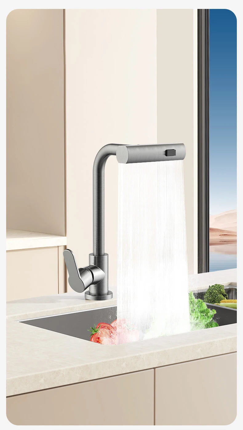 Gray Kitchen Faucets Pull Out Rotation Waterfall Stream Sprayer Head Hot -Cold Water Faucet Wash Basin Rotation Water Tap 