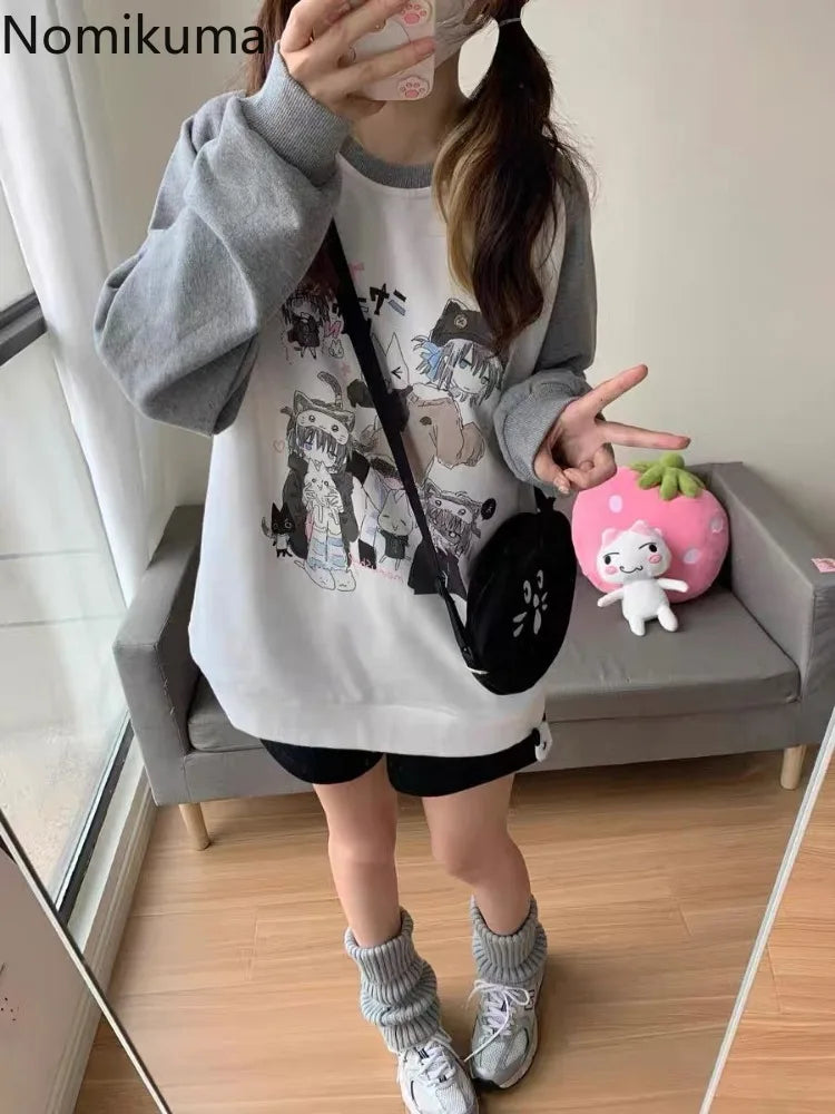 Cotton Cat Print Hoodies Women Streetwear Chic Long Sleeve Sweatshirts Casual Korean Oversized Hoodie Y2k Tops 2025 Ropa Mujer