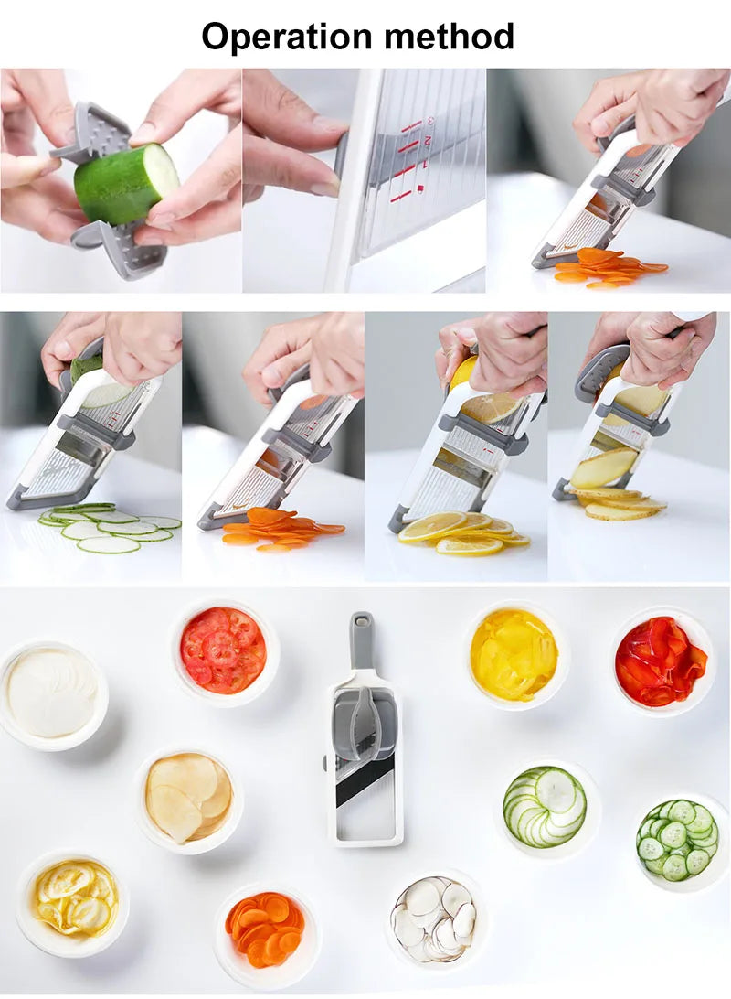 Multi Handheld Mandoline Slicer with Adjustable Stainless Steel Blade Kitchen Veggie Chopper Cheese Grater