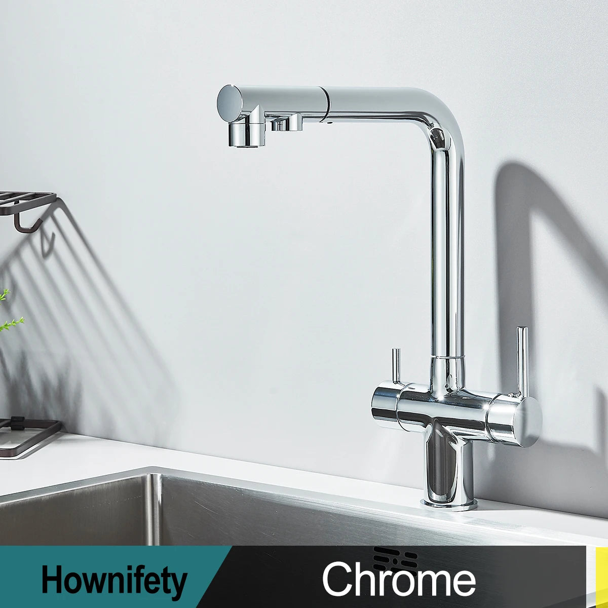 Chrome Black Filter Pull Out Kitchen Faucet Deck Mount 360 Degree Rotation Purified Tapware Cold Hot Crane Tap Dual Spouts Drink