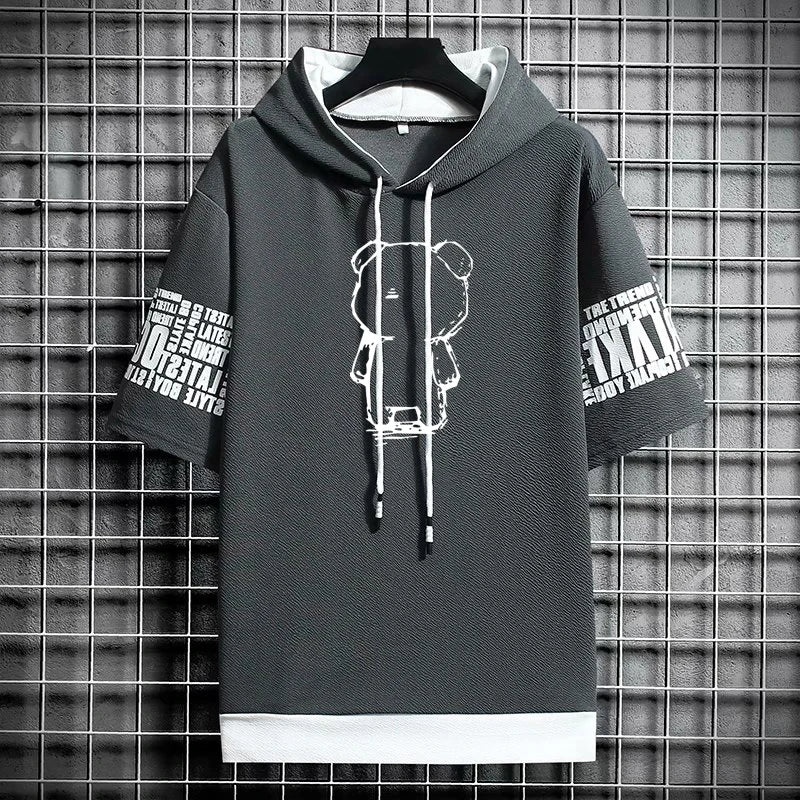 T Shirt for Men Clothing Streetwear Oversized Hoodies Korea 반팔티 Casual Hat T-shirt Print Graphic Tshirt Anime Sports Gym Hoodie