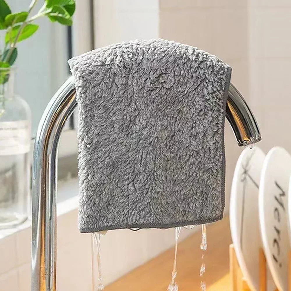 1/5PCS Thickened Gray Bamboo Charcoal  Super Absorbent Dishcloth Anti-grease Kitchen Wiping Rags Microfiber Cleaning Cloths