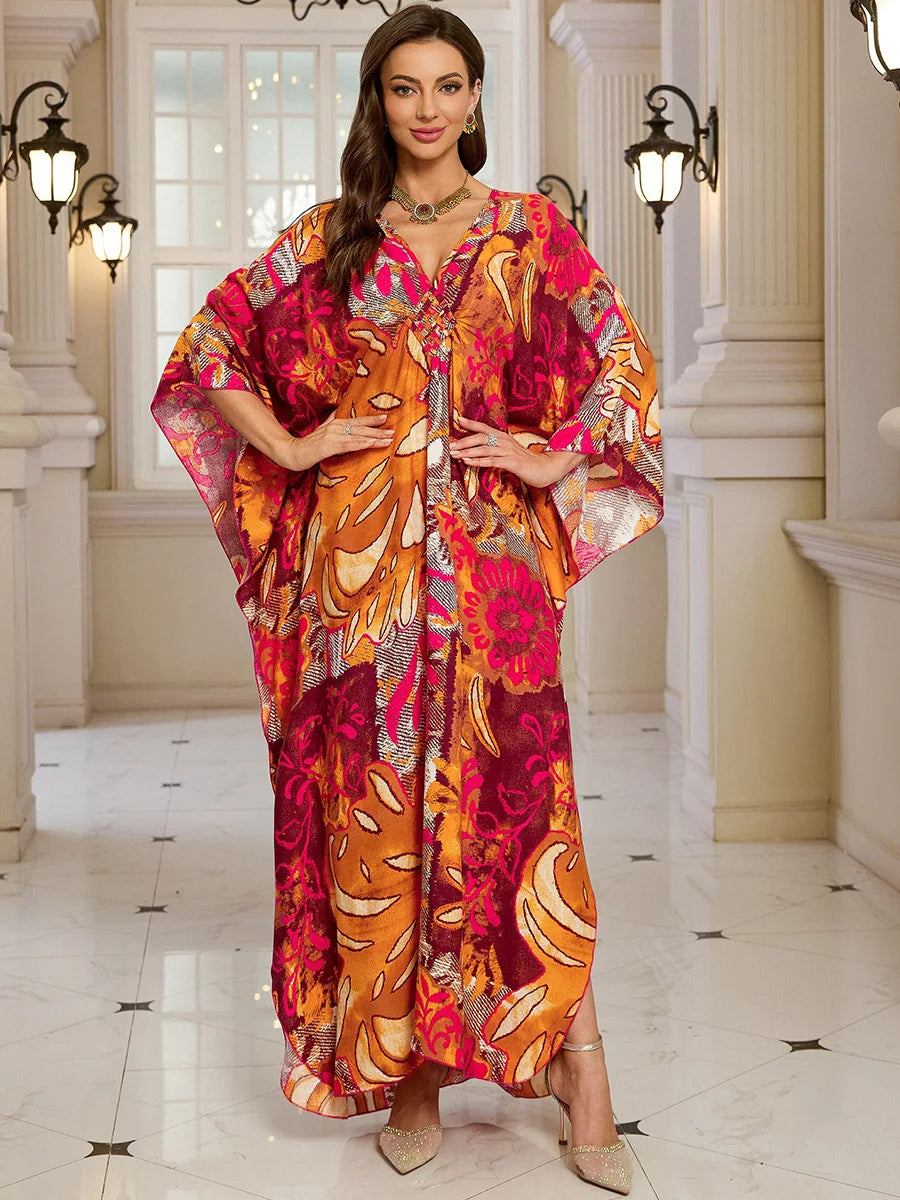 Kaftan Dresses for Women Wave Neck Swimsuit Cover Up Caftan Dress Plus Size Oversized Long Beach Dress