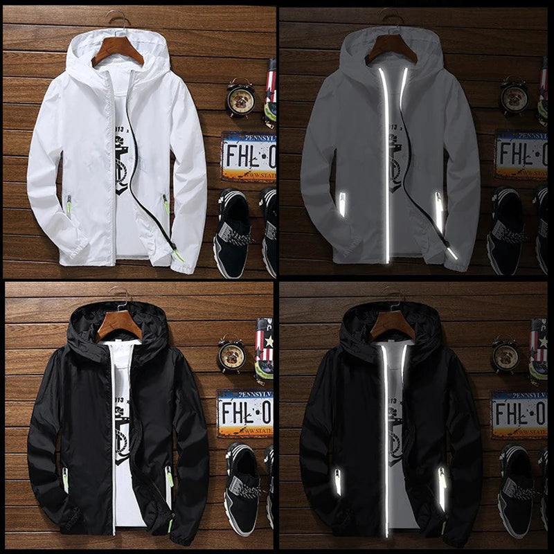 Mens Women Reflective Jacket DIY Custom Design Logo Windbreaker Zipper Jackets Coat Sunscreen Jacket Sports Pilot Oversized 7XL