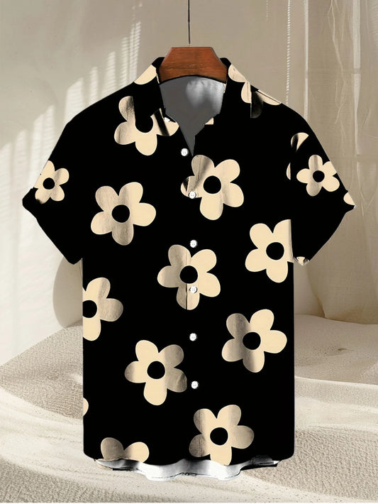 Flower 3D Printed Hawaiian Shirt Summer Beach Vacation Casual Men's Short Sleeve Tops Daily Fashion Loose Oversized Lapel Shirt