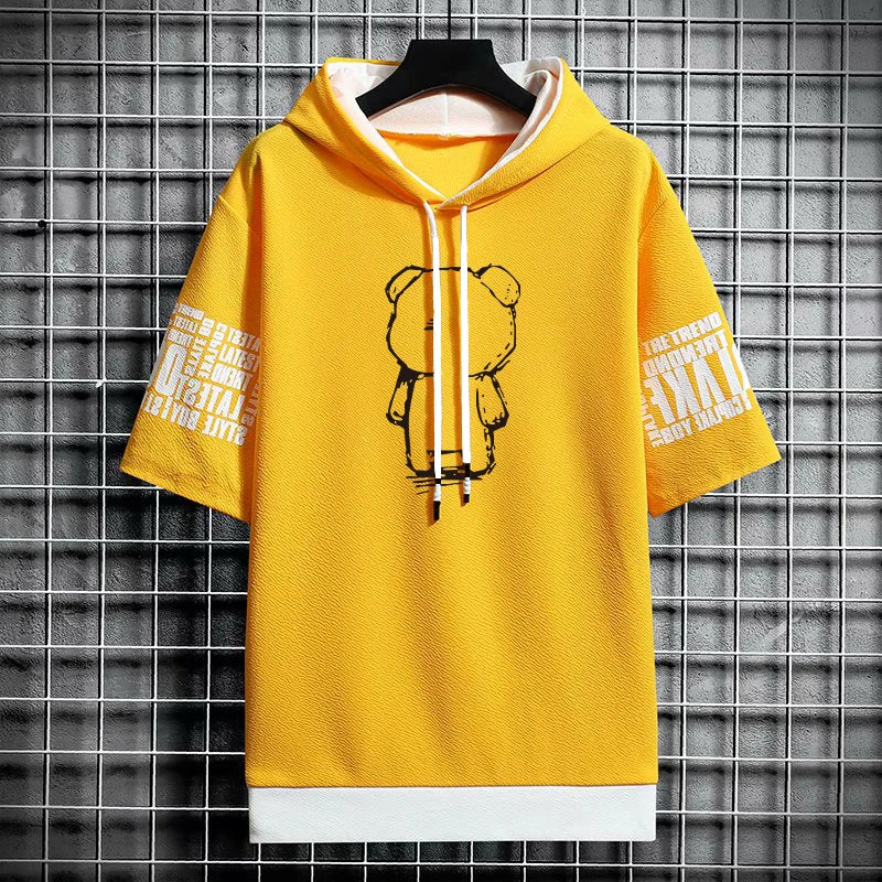 T Shirt for Men Clothing Streetwear Oversized Hoodies Korea 반팔티 Casual Hat T-shirt Print Graphic Tshirt Anime Sports Gym Hoodie