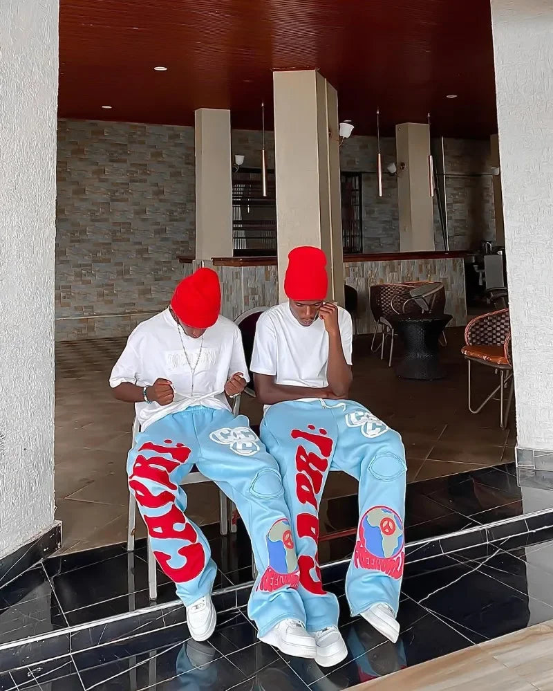 2025 Gothic Letter Embroidered Casual Trousers Men Y2k American Fashion Brand Oversized Harajuku Hip-hop Rock Wide-leg Pants Men