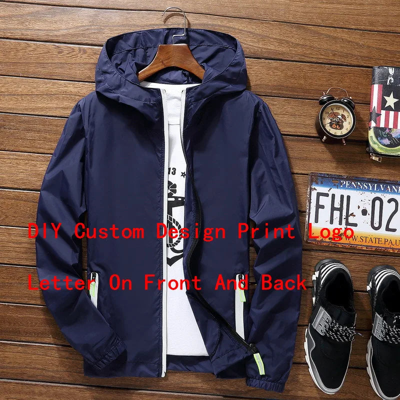 Mens Women Reflective Jacket DIY Custom Design Logo Windbreaker Zipper Jackets Coat Sunscreen Jacket Sports Pilot Oversized 7XL