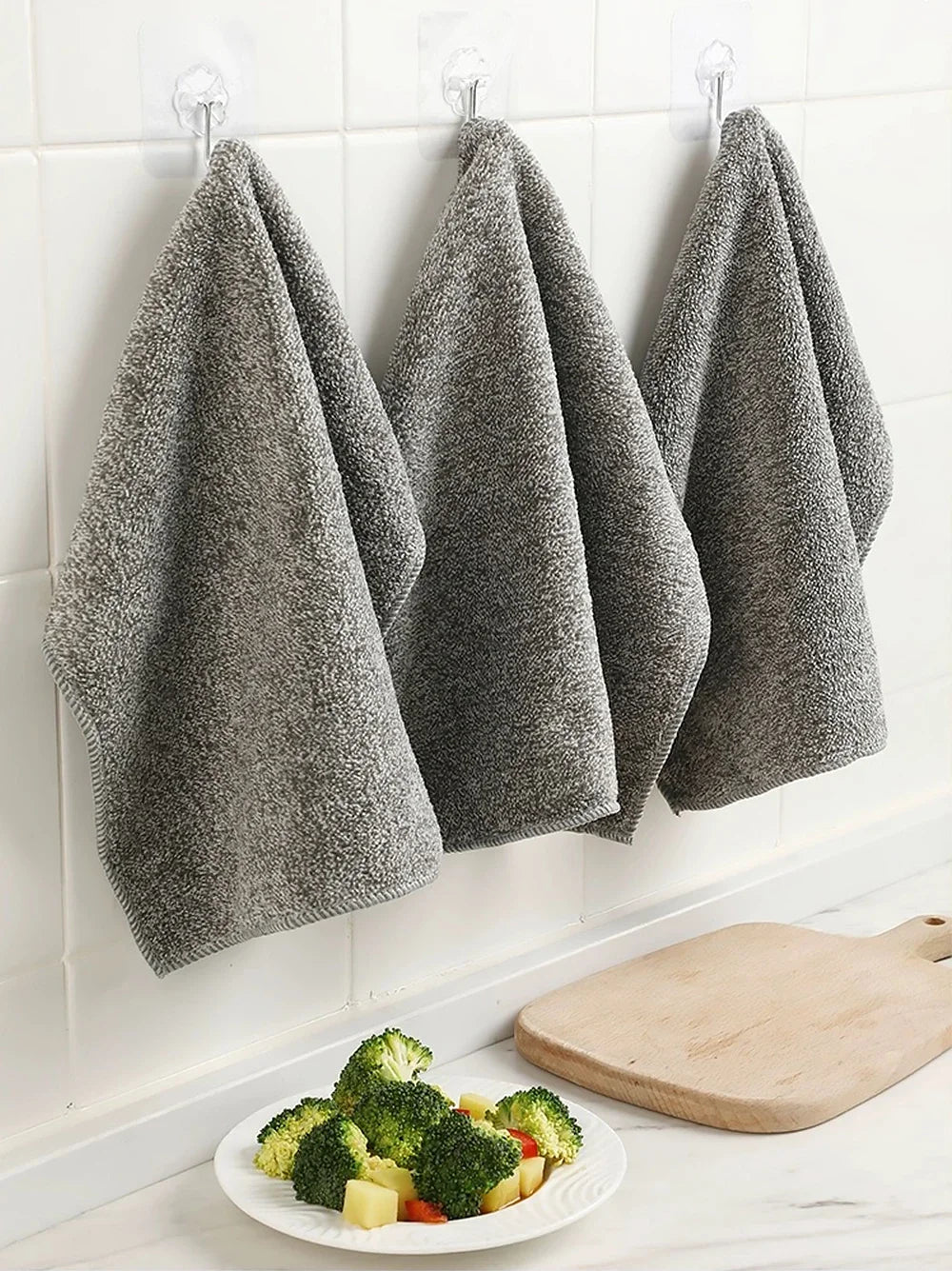 1/5PCS Thickened Gray Bamboo Charcoal  Super Absorbent Dishcloth Anti-grease Kitchen Wiping Rags Microfiber Cleaning Cloths