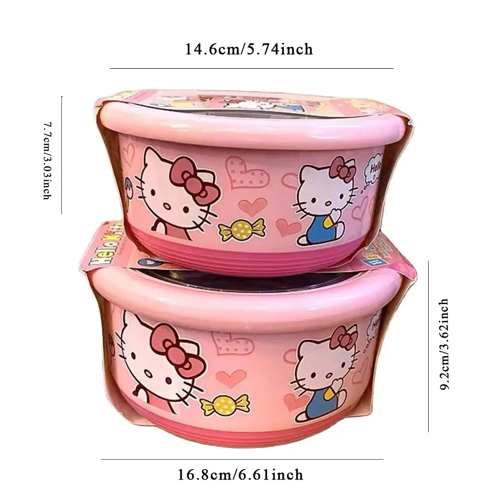 Sanrio Hello Kitty Stainless Steel Ramen Bowl With Lid Cute Large Instant Noodles Fruit Salad Rice Soup Bowl Kitchen Tableware