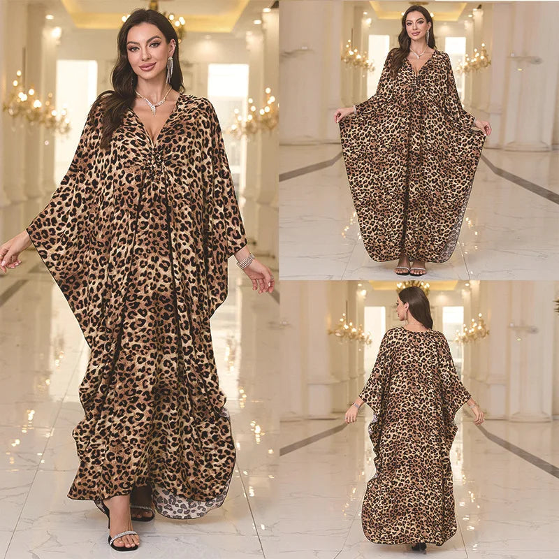 Kaftan Dresses for Women Wave Neck Swimsuit Cover Up Caftan Dress Plus Size Oversized Long Beach Dress