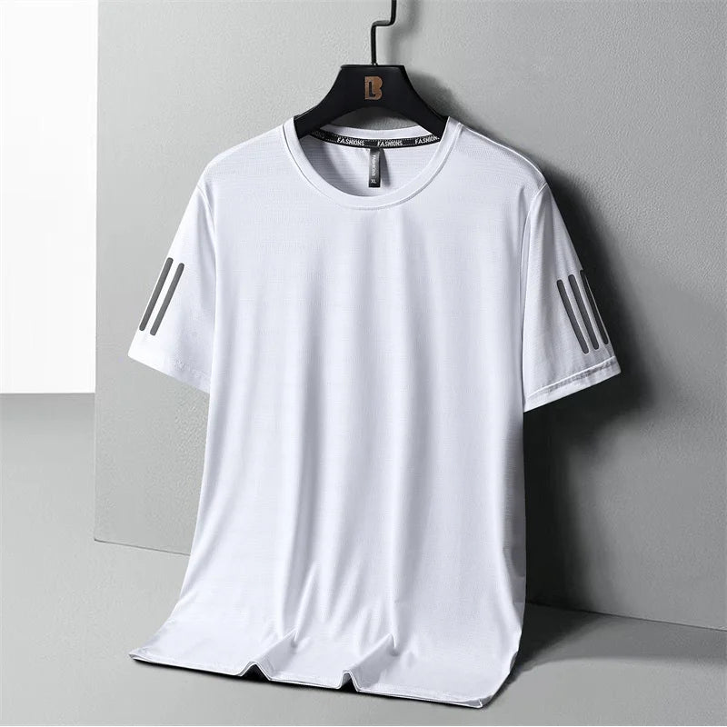 Summer Thin Ice Silk T-Shirt For Men Crew Neck Short Sleeve Casual Soft Fitness Tops Plain Oversized Tees