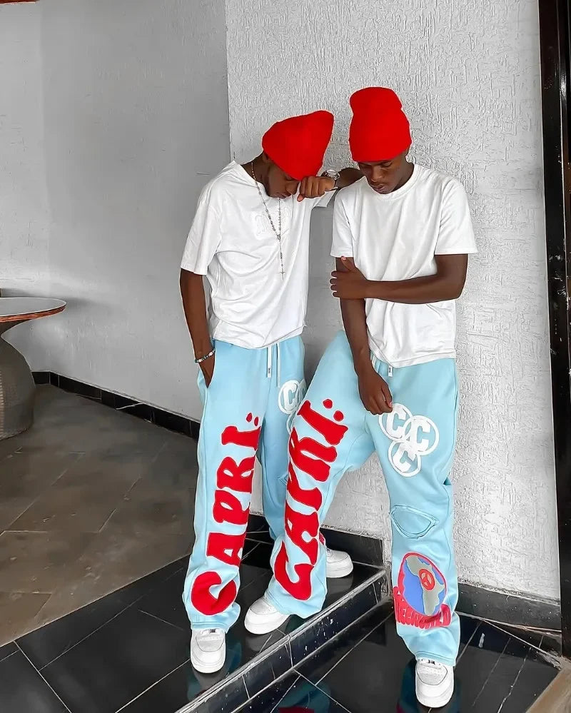 2025 Gothic Letter Embroidered Casual Trousers Men Y2k American Fashion Brand Oversized Harajuku Hip-hop Rock Wide-leg Pants Men