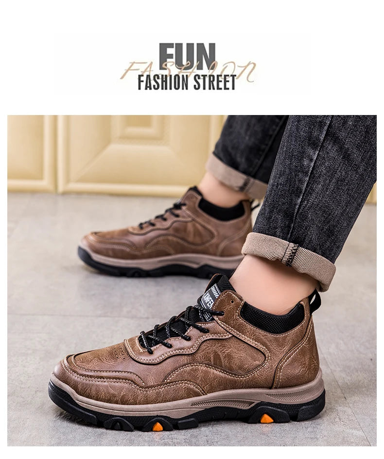 High Quality Leather Men Shoes Fashion Mens Casual shoes Comfortable Male Walking Sneakers Breathable Retro Non-slip Sport Shoes