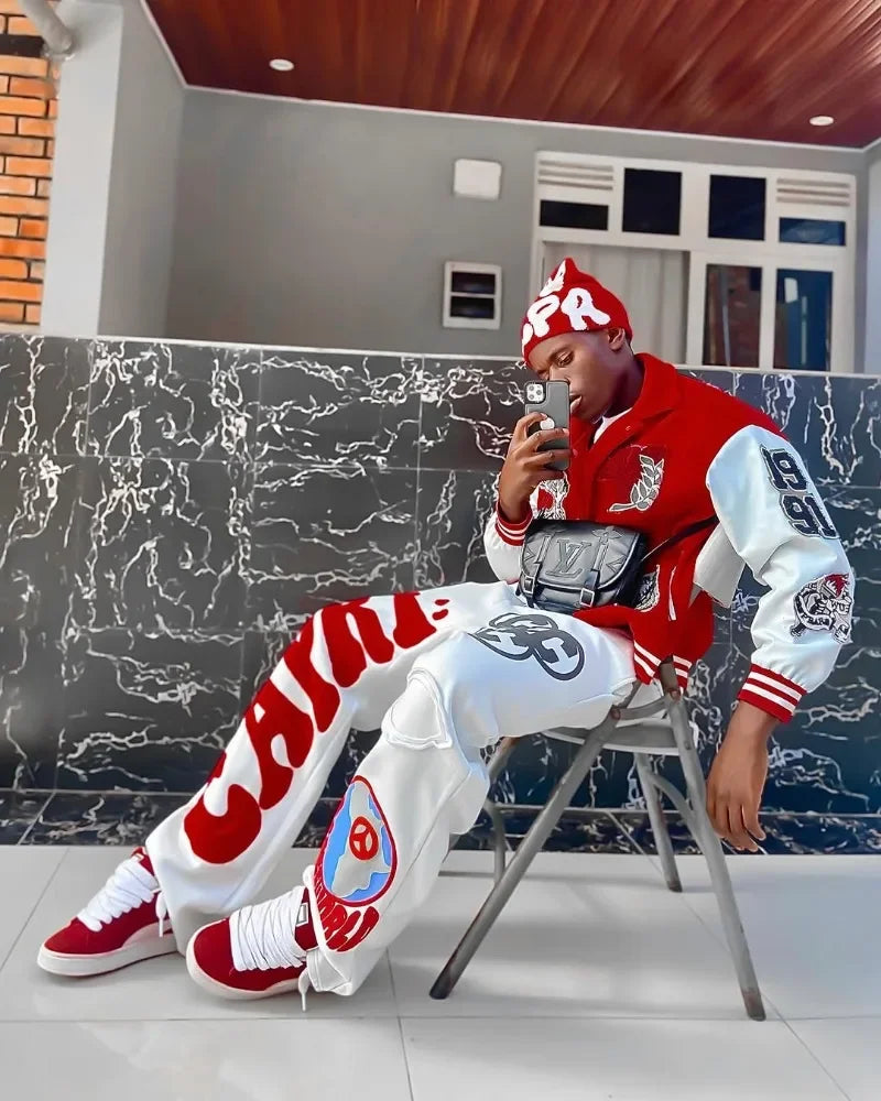 2025 Gothic Letter Embroidered Casual Trousers Men Y2k American Fashion Brand Oversized Harajuku Hip-hop Rock Wide-leg Pants Men
