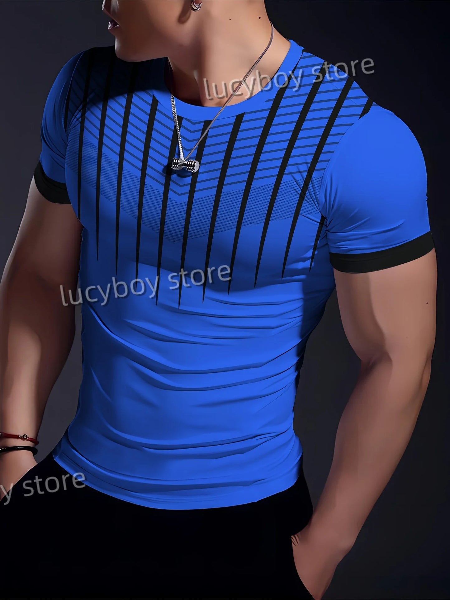 Mens Sports Stripe T Shirt Muscle Training Tees Short Sleeve Tees Quick Drying Running Sportwear Men Oversized Tops Men Clothing