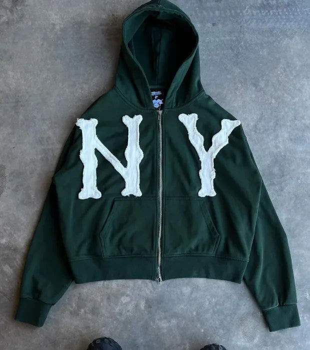 Oversized Sweatshirt Women Y2k American High Street Trend Jacket Men Letter Embroidered Zipper Hoodie Harajuku Fashion Retro Top