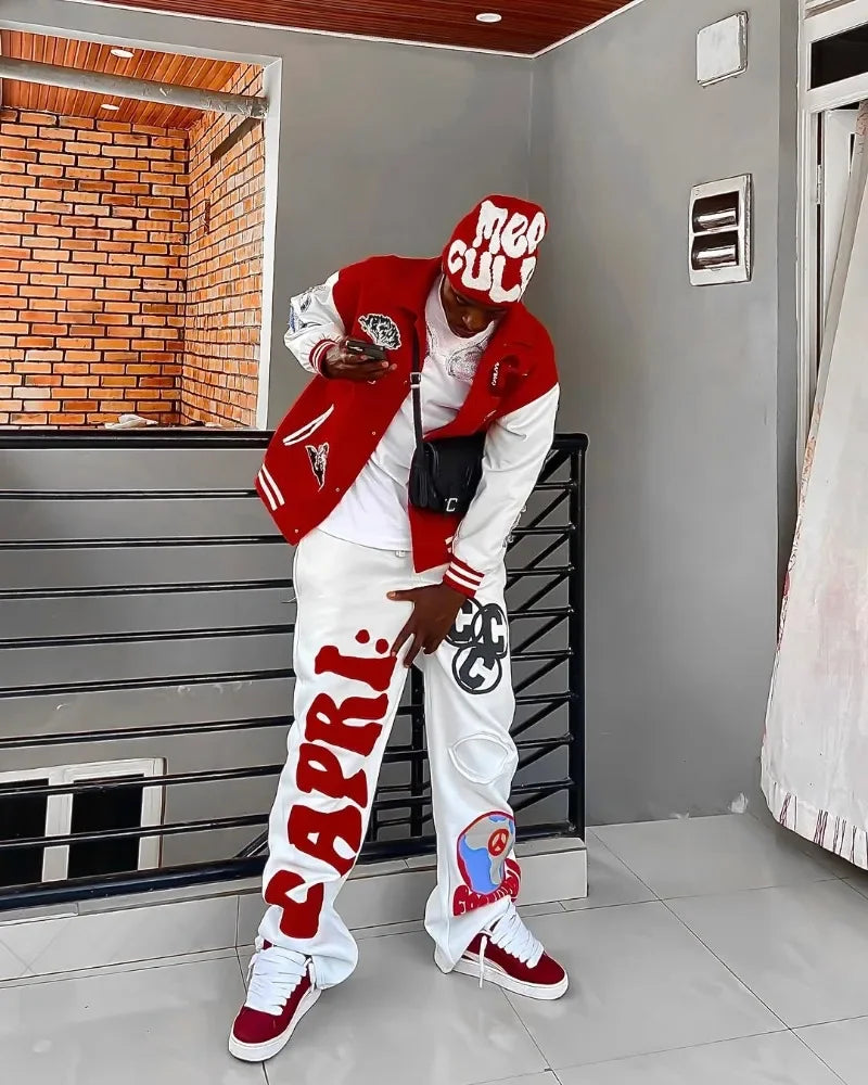 2025 Gothic Letter Embroidered Casual Trousers Men Y2k American Fashion Brand Oversized Harajuku Hip-hop Rock Wide-leg Pants Men