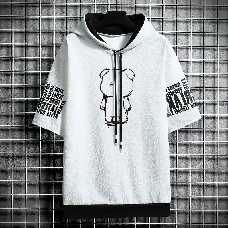 T Shirt for Men Clothing Streetwear Oversized Hoodies Korea 반팔티 Casual Hat T-shirt Print Graphic Tshirt Anime Sports Gym Hoodie