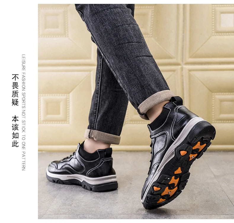 High Quality Leather Men Shoes Fashion Mens Casual shoes Comfortable Male Walking Sneakers Breathable Retro Non-slip Sport Shoes