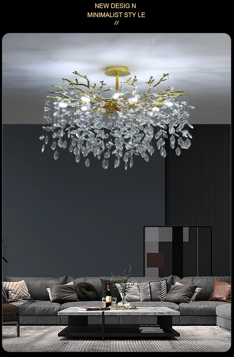 Round Chrome K9 Crystal Ceiling Chandelier For Bedroom Living Dining Room Kitchen Table Modern Crystal Branch Pendant Chandelier