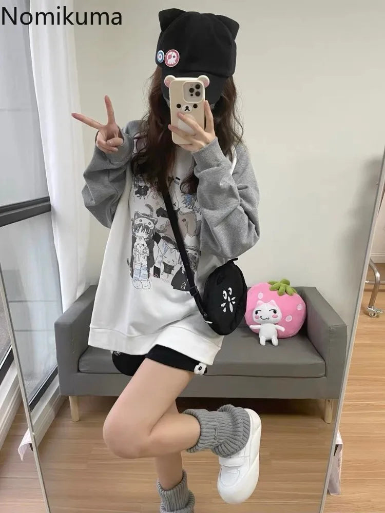 Cotton Cat Print Hoodies Women Streetwear Chic Long Sleeve Sweatshirts Casual Korean Oversized Hoodie Y2k Tops 2025 Ropa Mujer
