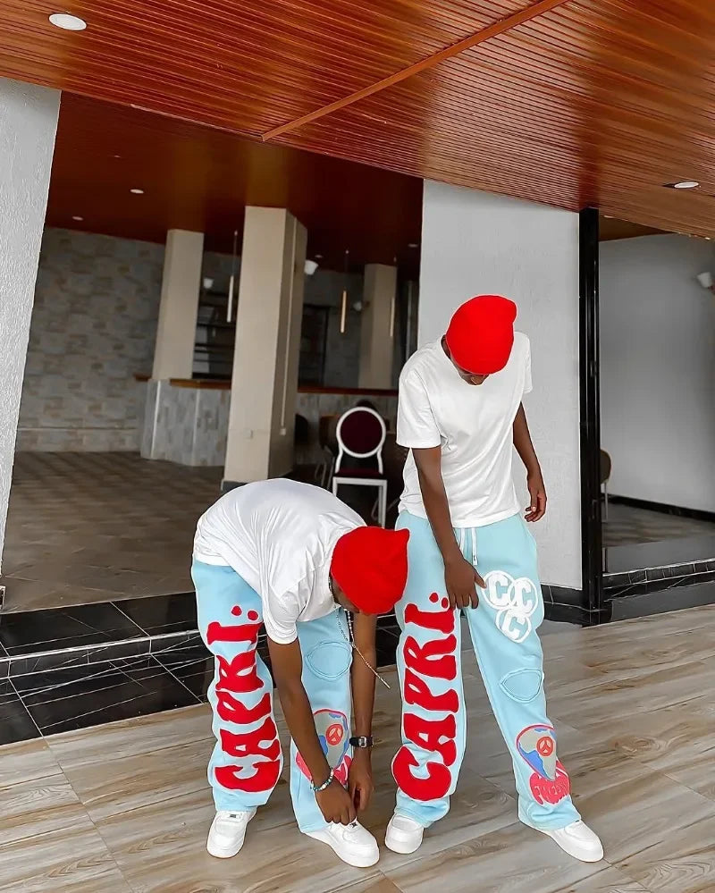 2025 Gothic Letter Embroidered Casual Trousers Men Y2k American Fashion Brand Oversized Harajuku Hip-hop Rock Wide-leg Pants Men