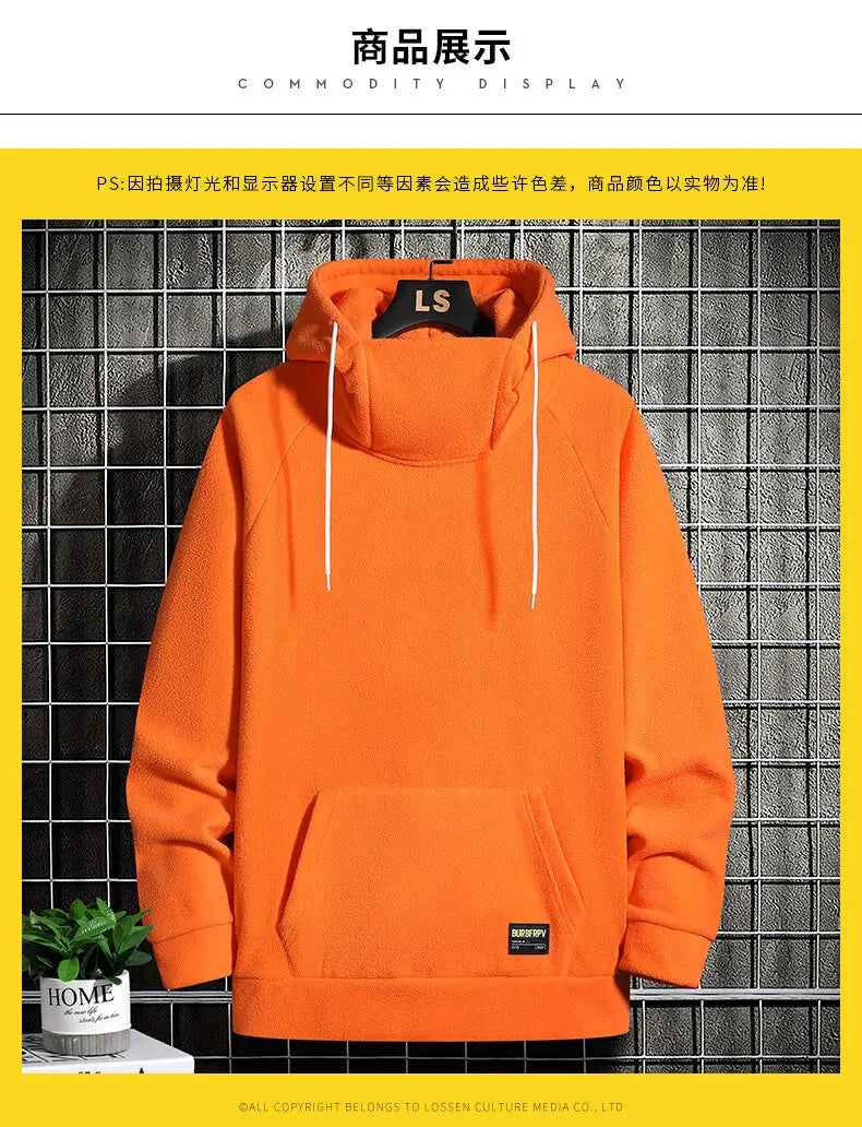 2024 Men's Thick Polar Fleece Sweatshirt Paired Couple Y2k Streetwear Autumn Winter Hood Sports Black Windproof Oversized Hoodie