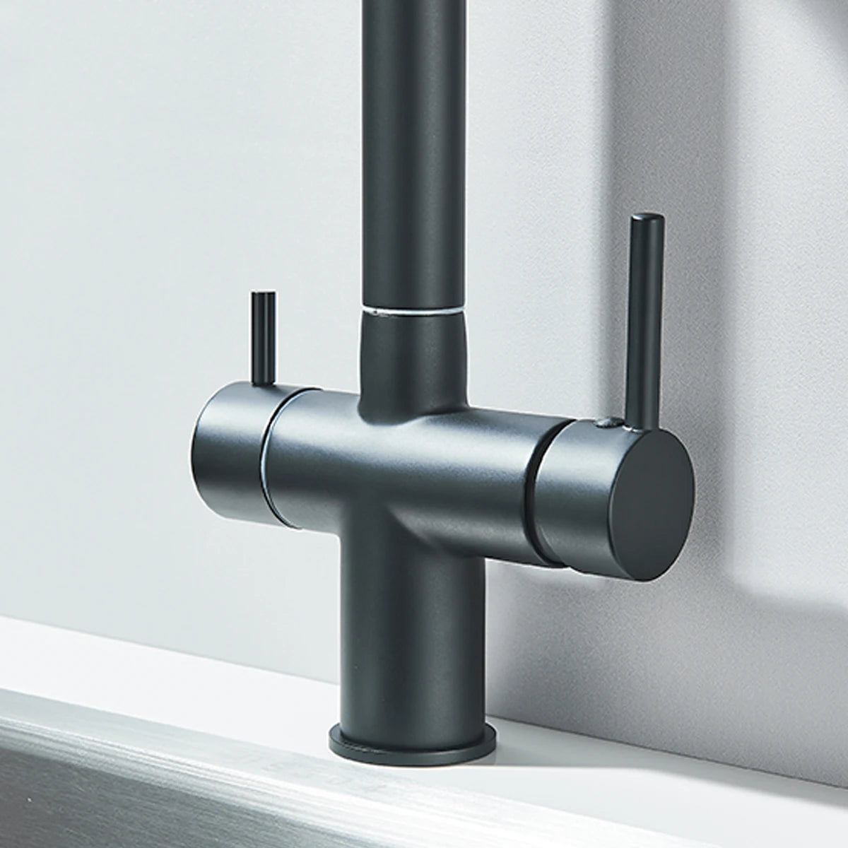 Chrome Black Filter Pull Out Kitchen Faucet Deck Mount 360 Degree Rotation Purified Tapware Cold Hot Crane Tap Dual Spouts Drink