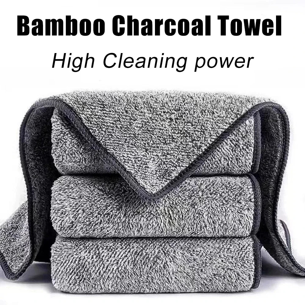 1/5PCS Thickened Gray Bamboo Charcoal  Super Absorbent Dishcloth Anti-grease Kitchen Wiping Rags Microfiber Cleaning Cloths